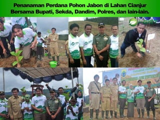 Sp
Penanaman Perdana Pohon Jabon di Lahan Cianjur
Bersama Bupati, Sekda, Dandim, Polres, dan lain-lain.
 