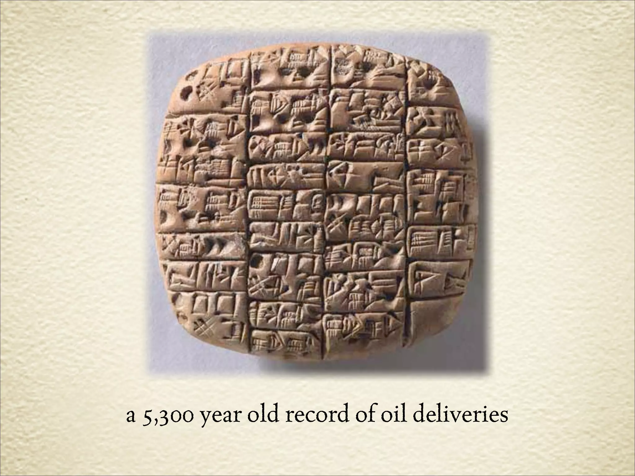 a 5,300 year old record of oil deliveries
 