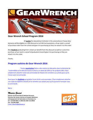 Gear Wrench School Program 2016