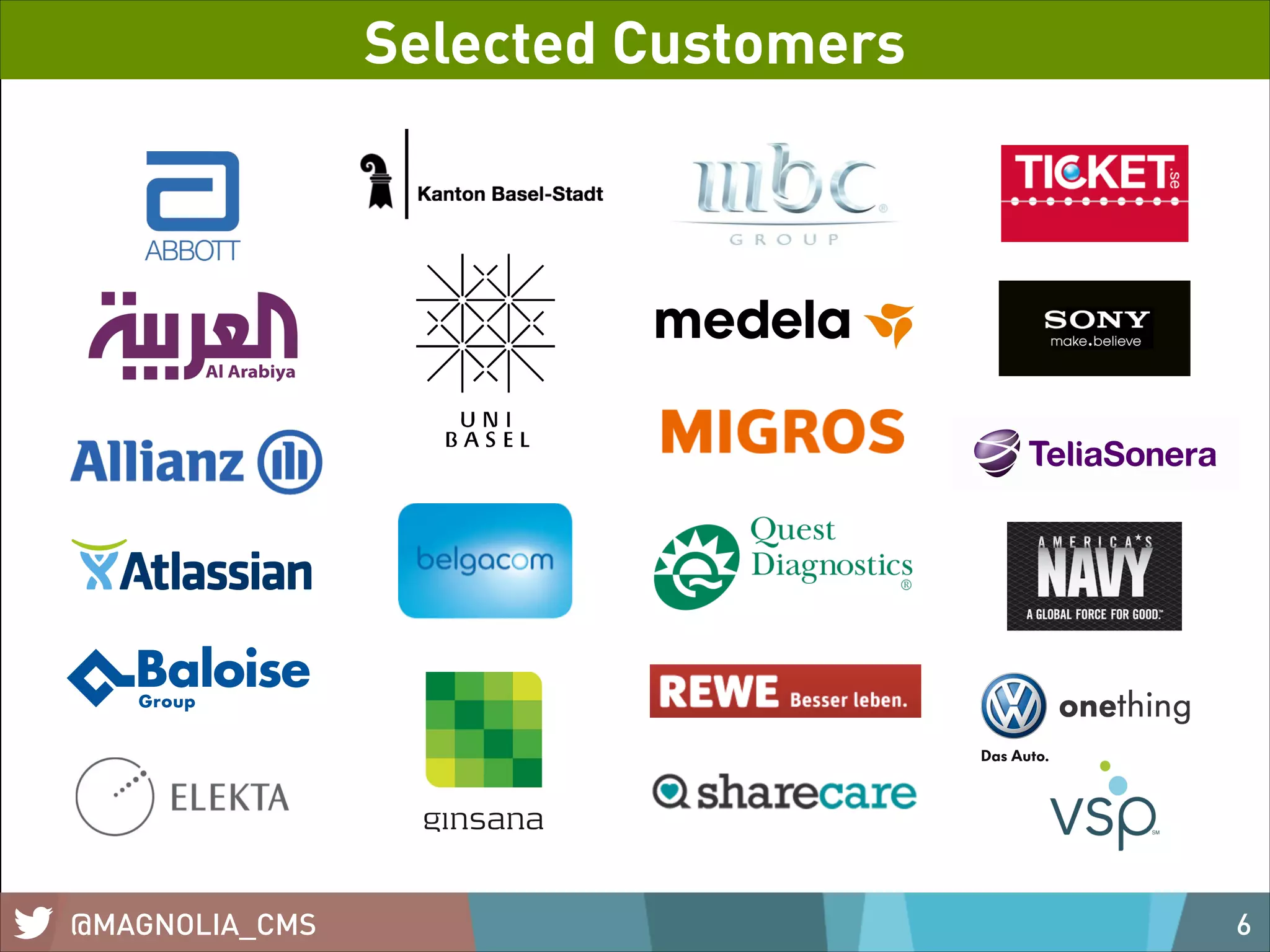 Selected Customers

@MAGNOLIA_CMS

6

 