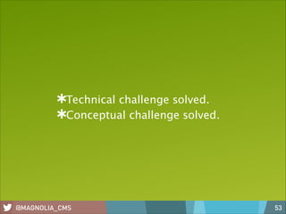 Technical challenge solved.
Conceptual challenge solved.

@MAGNOLIA_CMS

53

 
