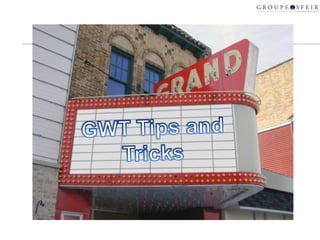 Content Demonstrations Why GWT ? GWT features Google Gears 
