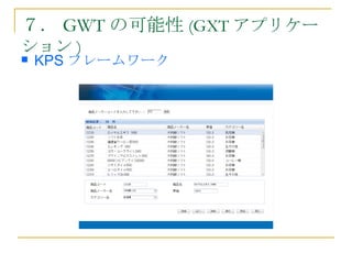 ７． GWT の可能性 (GXT アプリケー
ション )
   KPS フレームワーク
 