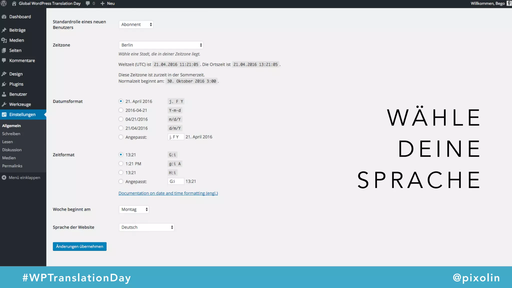 WordPress Meetup Frankfurt/M.
#WPTranslationDay @pixolin
WÄ H L E  
D E I N E  
S P R A C H E
 