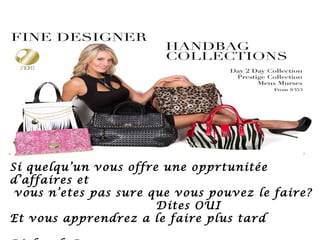 =[[“[‘]]
Si quelquun vous offre une
opprtunite d’affaires et vous n’etes
pas sur que vous puvez le faire?
Dites OUI
Et vous apprendrez a le faire plus
tard
Si quelqu’un vous offre une opprtunitée
d’affaires et
vous n’etes pas sure que vous pouvez le faire?
Dites OUI
Et vous apprendrez a le faire plus tard
 