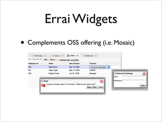 Errai Widgets
• Complements OSS offering (i.e. Mosaic)
 