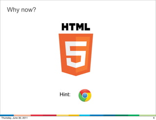 Why now?




                          Hint:



Thursday, June 30, 2011           6
 