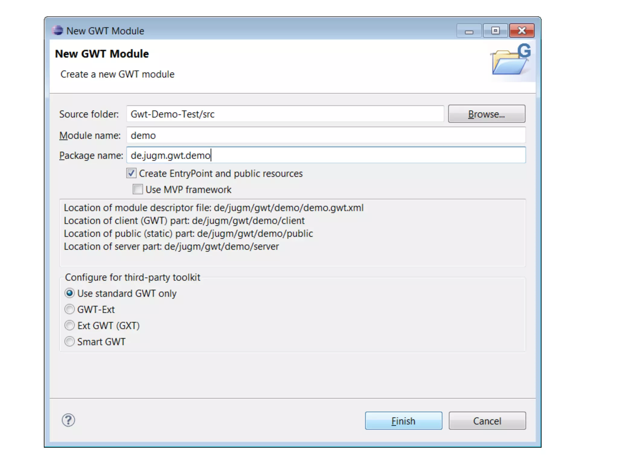 GWT Pros ● Good UI-Component-Set ● Library not Framework ● Web-Applications with Java and CSS ● Very good debugging and IDE support ● Good styling with CSS ● Very large web applications possible ● one HTML page possible 