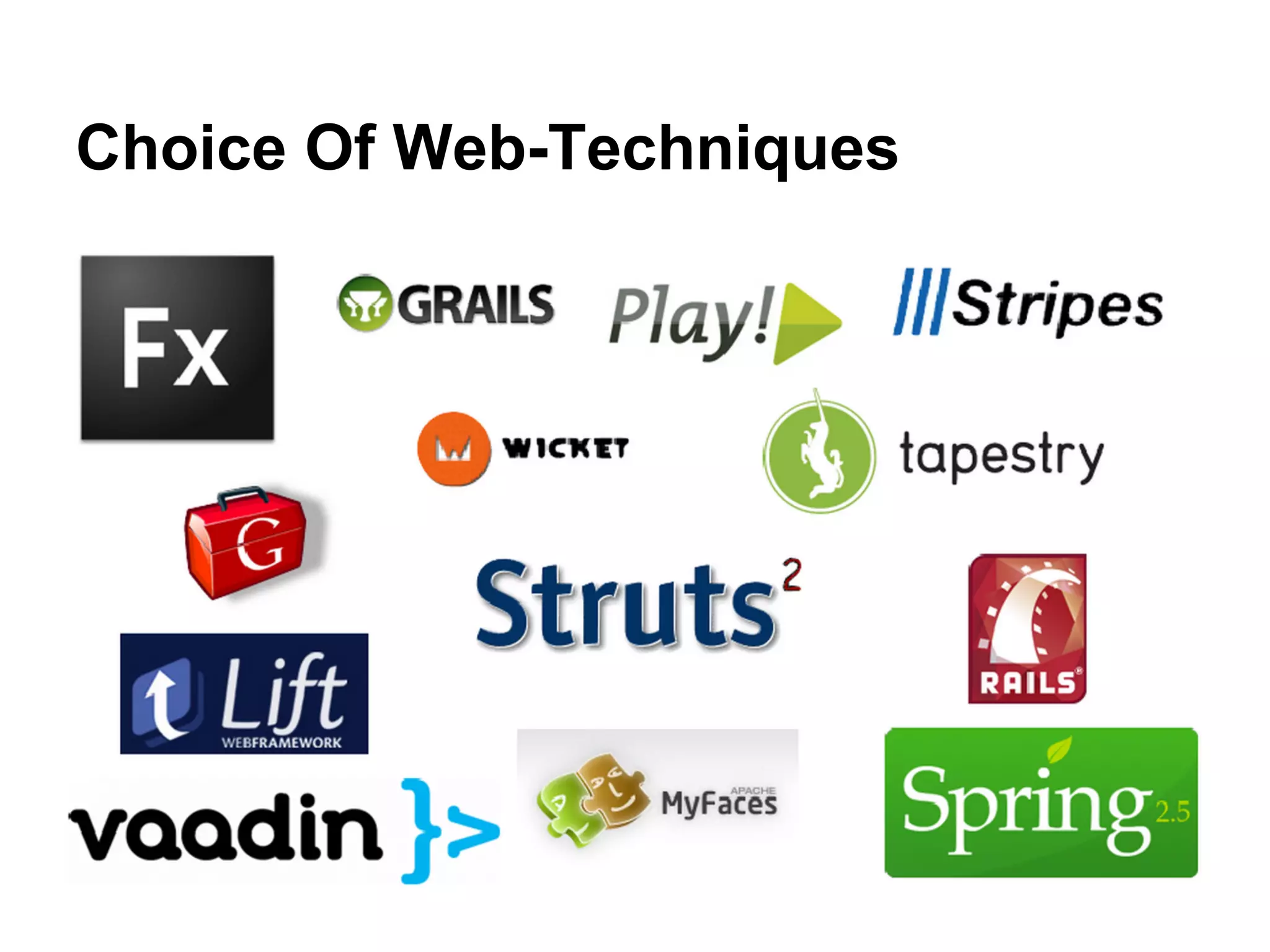 Java for web applications? Is Wicket/JSF/GWT/Spring MVC your first choice to build an Enterprise Web Application? You feel that there must be something wrong in your technology stack, because it can get so complex and time consuming to generate some data, surrounded with HTML tags and some dynamic behavior? Check: http://de.slideshare.net/DavidAm/migration-from-java-to-modern-web- development-with-javascript-and-angular 