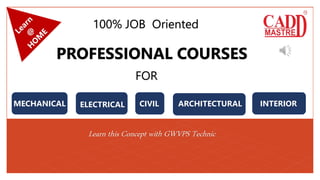 100% JOB Oriented
PROFESSIONAL COURSES
FOR
MECHANICAL ELECTRICAL CIVIL ARCHITECTURAL INTERIOR
Learn this Concept with GWVPS Technic
 