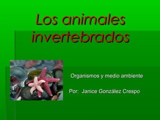 Los animalesLos animales
invertebradosinvertebrados
Organismos y medio ambienteOrganismos y medio ambiente
Por: Janice González CrespoPor: Janice González Crespo
 