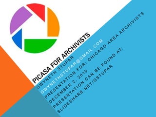 Some Concerns…Picasa takes up a ton of memory…How will metadata that you create in Picasa be transferable if your computer crashes?What are the Terms of Service for Picasa Web Albums? 	“Google claims no ownership or control over any Content submitted, posted or displayed by you on or through Picasa Web Albums. You or a third party licensor, as appropriate, retain all patent, trademark and copyright to any Content you submit, post or display on or through Picasa Web Albums and you are responsible for protecting those rights, as appropriate. By submitting, posting or displaying Content on or through Picasa Web Albums, you grant Google a worldwide, non-exclusive, royalty-free license to reproduce, adapt, distribute and publish such Content through Picasa Web Albums, including RSS or other content feeds offered through Picasa Web Albums,  and other Google services.  In addition, by submitting, posting or displaying Content which is intended to be available to the general public, you grant Google a worldwide, non-exclusive, royalty-free license to reproduce, adapt, distribute and publish such Content for the purpose of displaying, distributing and promoting Google services. Google will discontinue this licensed use within a commercially reasonable period after such Content is removed from Picasa Web Albums. Google reserves the right to refuse to accept, post, display or transmit any Content in its sole discretion.”