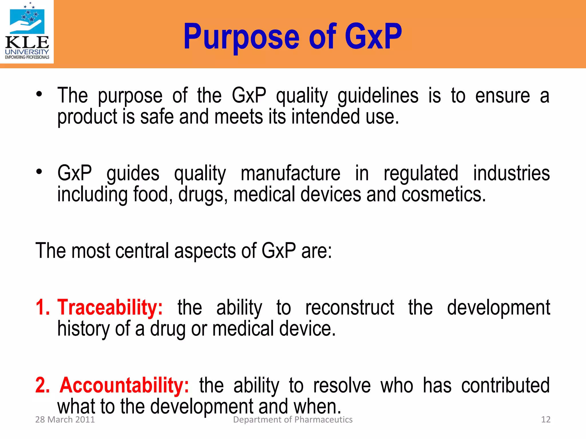 GxP and cGxP in Bio/Pharmaceutical Industry | PPT