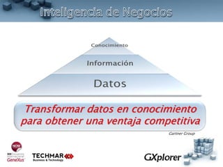 Transformar datos en conocimiento
para obtener una ventaja competitiva
Gartner Group
 