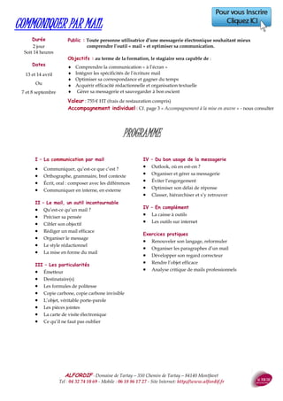 ALFORDIF - 04 32 74 10 69 - Site Internet: http://www.alfordif.fr
32
Durée
42 heures
PERFECTIONNEMENT ESPAGNOL
PROGRAMME
Compréhension de la langue
 Compréhension écrite : Comprendre les documents en Espagnol utilisés dans le contexte professionnel :
documents techniques, notices, emails, synthèses, comptes-rendus,…
 Grammaire : Compréhension des structures de phrase, amélioration des formulations.
 Compréhension orale : Conversation avec l’intervenant, compréhension, exercice, mise en situation.
 Vocabulaire : Acquérir ou enrichir le vocabulaire.
 Savoir rédiger des documents commerciaux (lettres, e-mails, faxes) en Espagnol.
Acquisition du vocabulaire
 Améliorer la qualité des échanges professionnels au téléphone et en face-à-face.
 Les outils vous permettant de rester maître des situations imprévues ou litigieuses.
 Etude du vocabulaire propre au domaine d’activité de votre entreprise et à vos activités professionnelles
quotidiennes.- et montants, mots de liaison, formules de salutation).
 Les expressions à connaître pour gérer une conversation (accueillir et transférer un appel, prendre un mes-
sage, fixer un RV, prendre congé, reformuler, etc…
Dates
Nous consulter
Valeur
1100 € HT
Public : Tout public
Pré-requis : Maitriser les bases de la langue
Objectifs : au terme de la formation, le stagiaire sera capable de :
 Maitriser les règles de base de la langue
 Communiquer dans la langue usuelle
Méthode et moyens pédagogiques :
 Alternance d’apports théoriques et de mises en pratique
 Pédagogie active basée sur l’expérience des participants (le cas échéant en intra)
 Vidéoprojecteur, ordinateur
Suivi et évaluation :
 Questionnaire d’évaluation en amont de la formation
 Feuille d’émargement quotidienne
 Évaluation régulière en cours de formation (quizz, tests, QCM…)
 Attestation de fin de formation
 Bulats (en option)
Le formateur
Nationalité Argentine
Formatrice depuis 2012
 