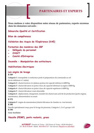 ALFORDIF - 04 32 74 10 69 - Site Internet: http://www.alfordif.fr
47
Qu’est-ce que la maladie d’Alzheimer ?
 rappel historique
 causes et stades d’évolution
 premiers signes apparents et diagnostic
Les troubles caractéristiques
 définition et explication concernant le fonctionnement général de la mémoire, des
différents modes de communication
Comprendre les causes pour appréhender les conséquences
 comment réagir face aux questions répétitives, aux fausses accusations, aux chan-
gements d’humeur, aux errances, aux hallucinations et délire …
De la prévention au traitement
 traitements spécifiques
 traitements non spécifiques
Les conséquences sociales
 pour la personne atteinte
 pour l’entourage
Différence diagnostique entre démence et maladie d’Alzheimer
Echanges à partir des pratiques
Objectifs : au terme de la formation, le stagiaire sera capable de :
 Repérer et appréhender les signes de la maladie
 Adapter au mieux l’intervention de l’aide à domicile : exposé des métho-
des et techniques de prise en charge de la personne malade
 Prendre du recul par rapport à la maladie pour maintenir l’efficacité
Durée
1 jour
LA MALADIE D’ALZHEIMER
PROGRAMME
Dates 2017
Nous contacter
Tarif :
440 € HT
Public : tout public
Le formateur :
Psychologue,
ex DRH, Formatrice en
communication et
ressources humaines
depuis 2010.
 