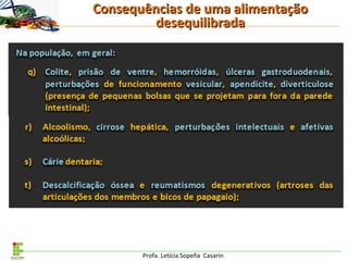 Profa. Letícia Sopeña Casarin
Consequências de uma alimentaçãoConsequências de uma alimentação
desequilibradadesequilibrada
 