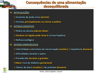 Profa. Letícia Sopeña Casarin
Consequências de uma alimentaçãoConsequências de uma alimentação
desequilibradadesequilibrada
 