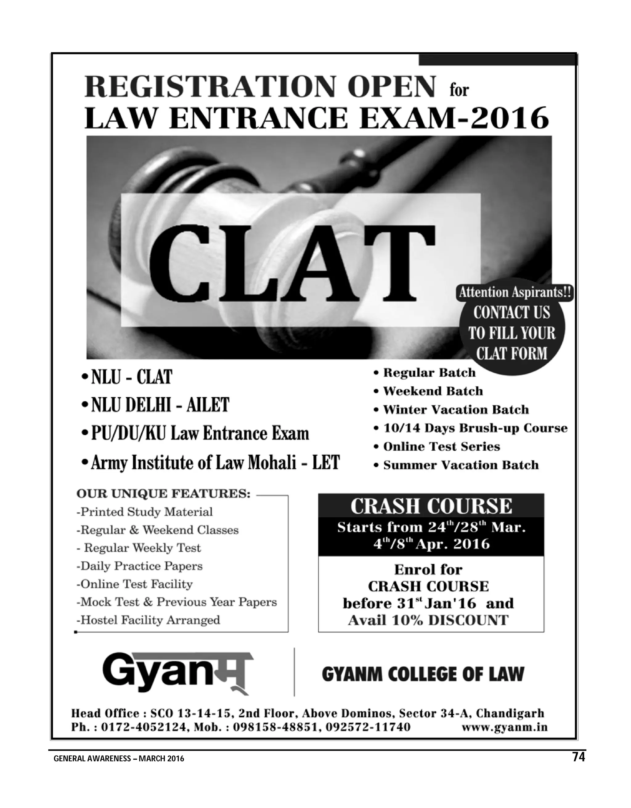 GENERAL AWARENESS – MARCH 2016 74
 