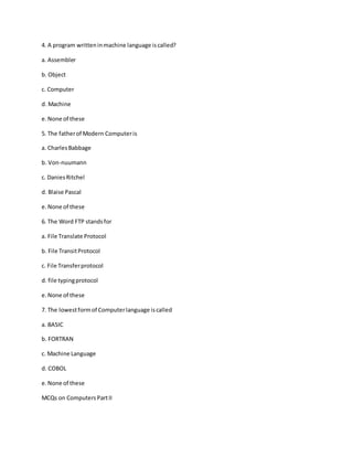 computer fundamental mcq 300 questions | DOCX