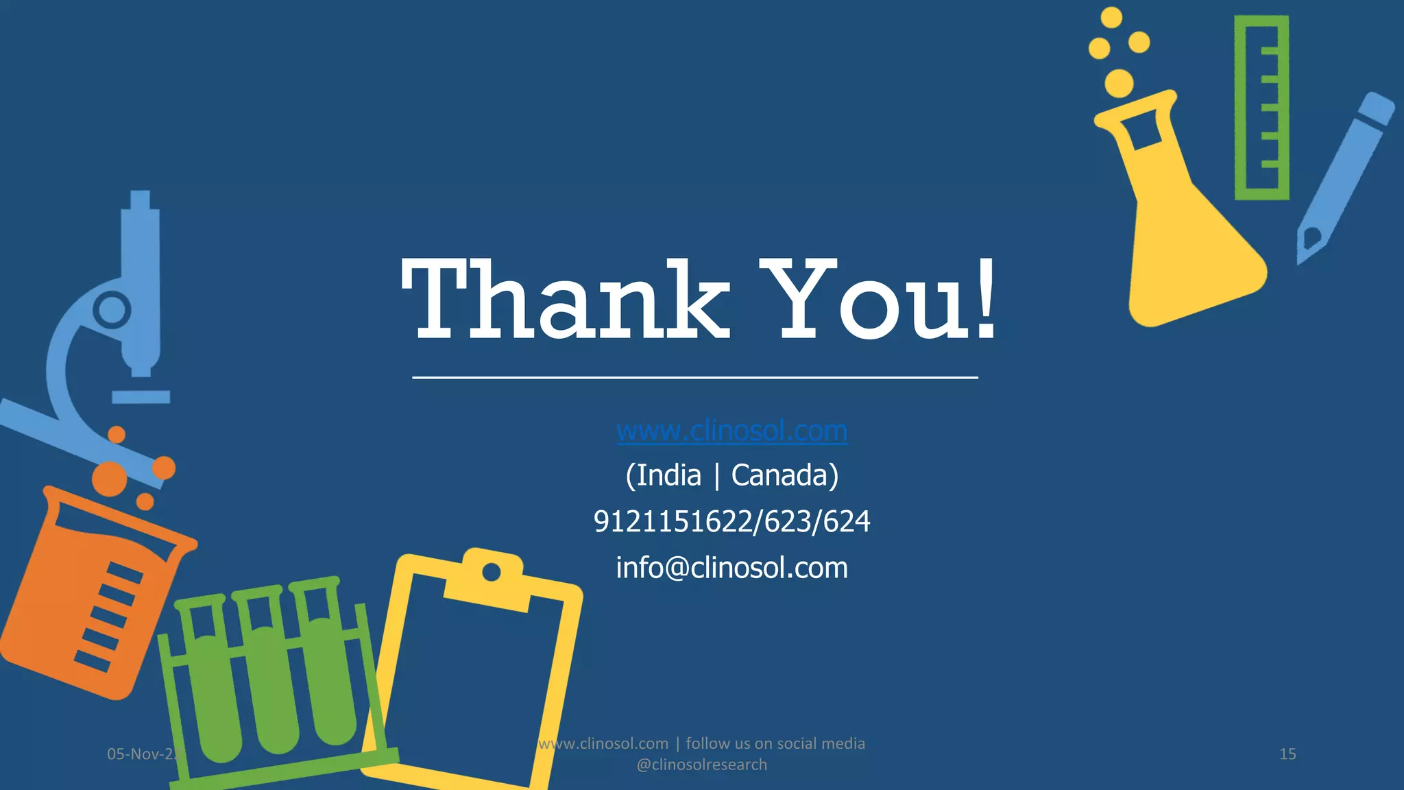 Thank You!
www.clinosol.com
(India | Canada)
9121151622/623/624
info@clinosol.com
05-Nov-22
www.clinosol.com | follow us on social media
@clinosolresearch
15
 