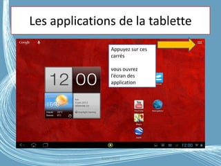 Les applications de la tablette
Appuyez sur ces
carrés
vous ouvrez
l’écran des
application
G.VM - 2016
 