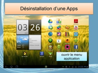 Désinstallation d’une Apps
ouvrir le menu
application
Médiathèque Lorient 2013G.VM - 2016
 