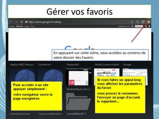 G.VM - 2016
Gérer vos favoris
En appuyant sur cette icône, vous accédez au contenu de
votre dossier des Favoris
 