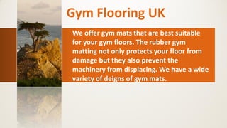 We offer gym mats that are best suitable
for your gym floors. The rubber gym
matting not only protects your floor from
damage but they also prevent the
machinery from displacing. We have a wide
variety of deigns of gym mats.
 