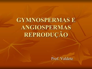 GYMNOSPERMAS E
ANGIOSPERMAS
REPRODUÇÃO
Prof. Valdete
 