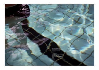 Dans l’eau, on plonge soulagé
car on y sème tous les sombres soupirs
qui pèsent trop souvent sur
le quotidien.
Brillante, miroitante, translucide et
limpide, elle est si reposante et si
tonifiante à la fois.
Ses flux et reflux frappent sans relâche
mes oreilles et mes yeux.
Sous elle, en elle, on bouge, flotte,
frémit.
On revit.
On oublie.

 