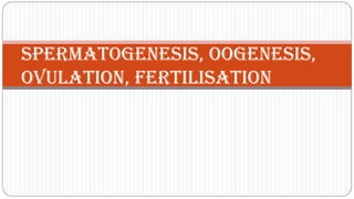 SPERMATOGENESIS, oogenesis,
ovulation, fertilisation
 