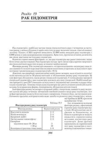 Акушерство і гінекологія. Том 2

            Розділ 19
            РАК ЕНДОМЕТРІЯ




   Рак ендометрія є найбільш частим типом гінекологічного раку і четвертим за часто
тою раком у жінок в більшості країн світу (після раку молочної залози, товстої кишки і
легенів). Тільки у США щорічно виявляють 35 000 нових випадків раку ендометрія, і
6 000 жінок із цим захворюванням помирають. Крім того, протягом останніх десятиліть
має місце зростання частоти раку ендометрія.
   Відносно сприятливим фактором є те, що рак ендометрія має ранні симптоми і може
бути точно діагностований. Рак ендометрія посідає третє місце серед причин смертності
від гінекологічного раку (після раку яєчників і шийки матки).
   Фактори ризику. Рак ендометрія вважають «естрогензалежним» видом раку внаслі
док наявності сильної кореляції між впливом екзогенних естрогенів за відсутності про
гестерону і розвитком раку ендометрія (табл. 19.1).
   Доведено, що ожиріння, хронічна ановуляція, раннє менархе, мала кількість пологів і
пізня менопауза (після 50 років) пов’язані зі збільшенням ризику раку ендометрія. Ці
самі фактори збільшують також ризик гіперплазії ендометрія. Ступінь ризику прогресії
гіперплазії ендометрія у рак ендометрія залежить від типу гіперплазії. Найбільший ри
зик прогресії у рак (29 % випадків за відсутності лікування) має атипова складна гіпер
плазія ендометрія. Атипова гіперплазія ендометрія має риси клітинної атипії (збільшен
ня ядер, їх неправильна форма, гіперхромазія, збільшення мітозів тощо).
   Інші фактори ризику включають цукровий діабет, гіпертензію, наявність раку молоч
ної залози або раку яєчників, обтяжений сімейний анамнез щодо раку ендометрія. Але
ці фактори ризику можуть бути пов’язані з ожирінням. З іншого боку, застосування ком
бінованих оральних контрацептивів може запобігти розвитку раку ендометрія у жінок,
                                                          які приймали КОК протягом
                                                          щонайменше 12 міс.
                                            Таблиця 19.1      Але, незважаючи на відомі
       Фактори ризику раку ендометрія                     фактори ризику, ефективний
          Фактор ризику              Відносний ризик      скринінг раку ендометрія від
                                                          сутній. Ні цитологічне дослі
 Відсутність пологів                        2–3           дження за Папаніколау, ні
 Пізня менопауза                            2–4           біопсія ендометрія не можуть
 Цукровий діабет                            2–8           вважатися скринінговими
 Застосування тамоксифену                   2–3           методами діагностики раку
 Ожиріння                                                 ендометрія. Деякі фахівці
      надлишок маси 10–20 кг                 3            пропонують як скринінговий
                       > 20 кг               10           тест раку ендометрія в пост
 Безопірна естрогенна стимуляція            4–8           менопаузі визначення товщи

                                         206
 