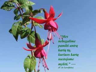 “ Mes nebegalime pamilti antrą kartą tų, kuriuos kartą nustojome mylėti.”  —  (F. de Larošfuko) 