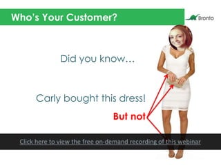 Who’s Your Customer?
Carly bought this dress!
Did you know…
But not
 