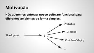 Motivação
Nós queremos entregar nosso software funcional para
diferentes ambientes de forma simples.
 