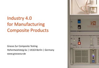 Industry 4.0
for Manufacturing
Composite Products
Grasse Zur Composite Testing
Hohentwielsteig 6a | 14163 Berlin | Germany
www.grassezur.de
 