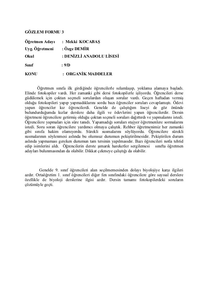 Staj gözlem formu örneği Staj gözlem formu örneği