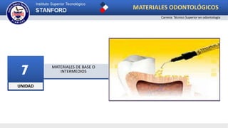 UNIDAD
7 MATERIALES DE BASE O
INTERMEDIOS
MATERIALES ODONTOLÓGICOS
Carrera: Técnico Superior en odontología
 