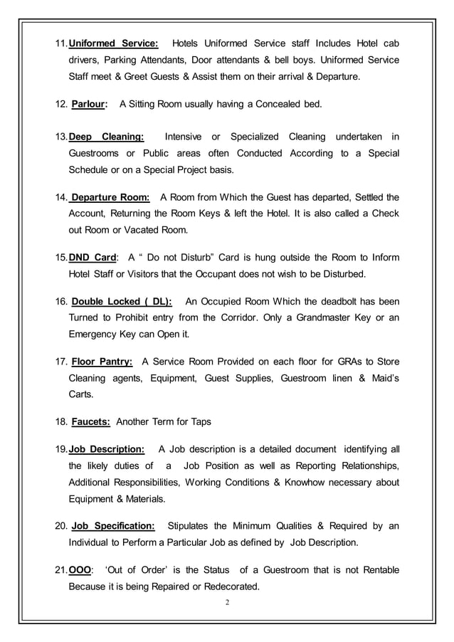 Housekeeping Key Terms