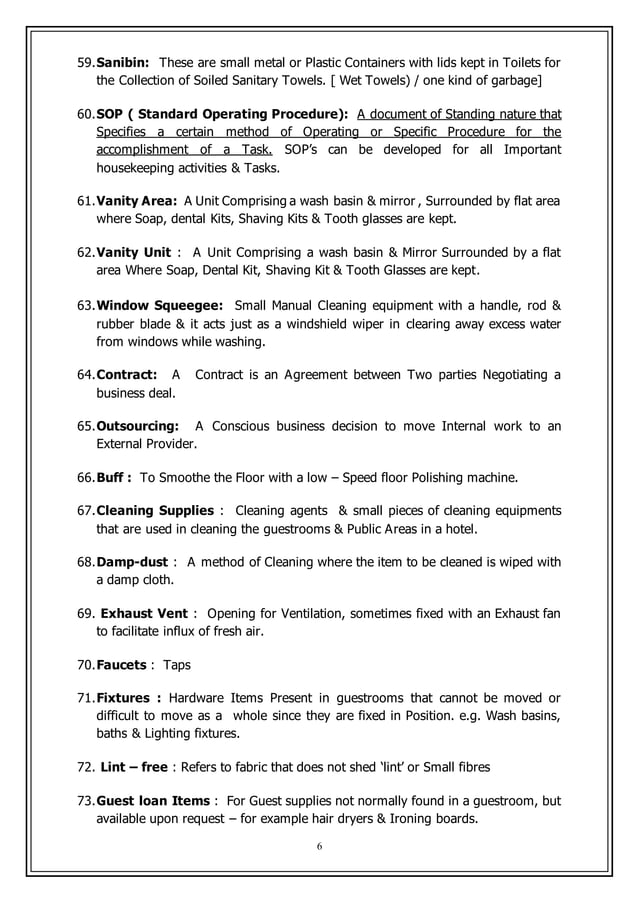 Housekeeping Key Terms