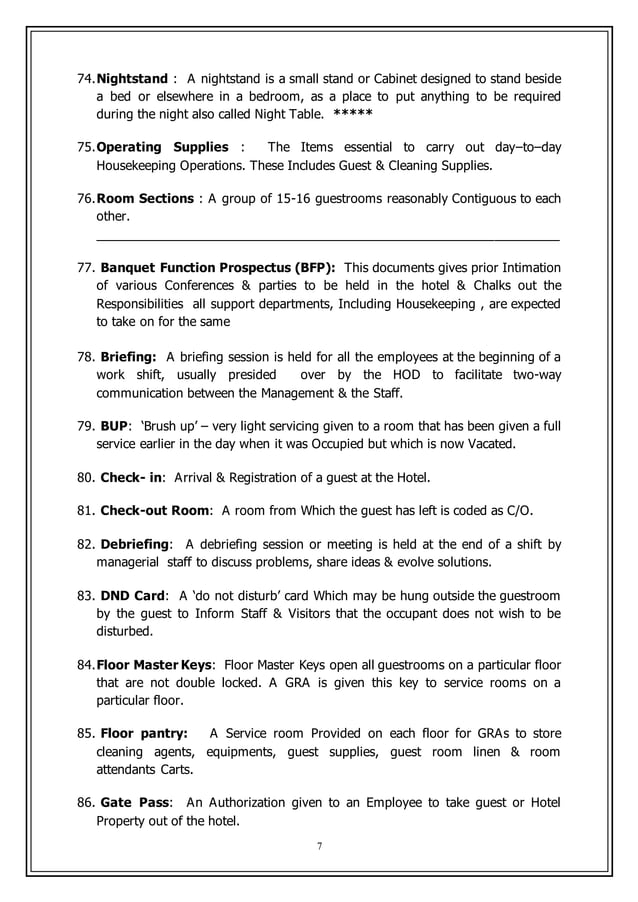 Housekeeping Key Terms