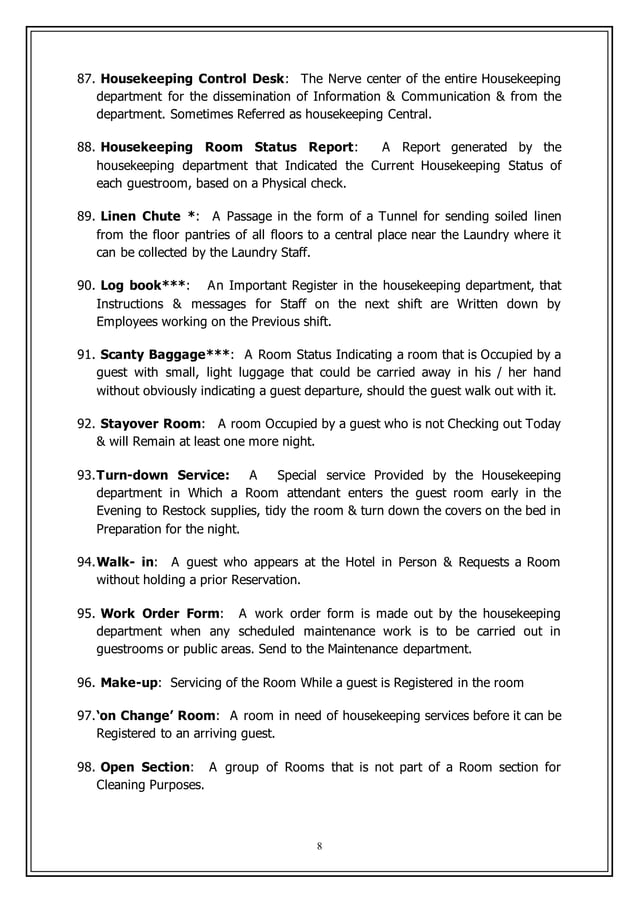 Housekeeping Key Terms