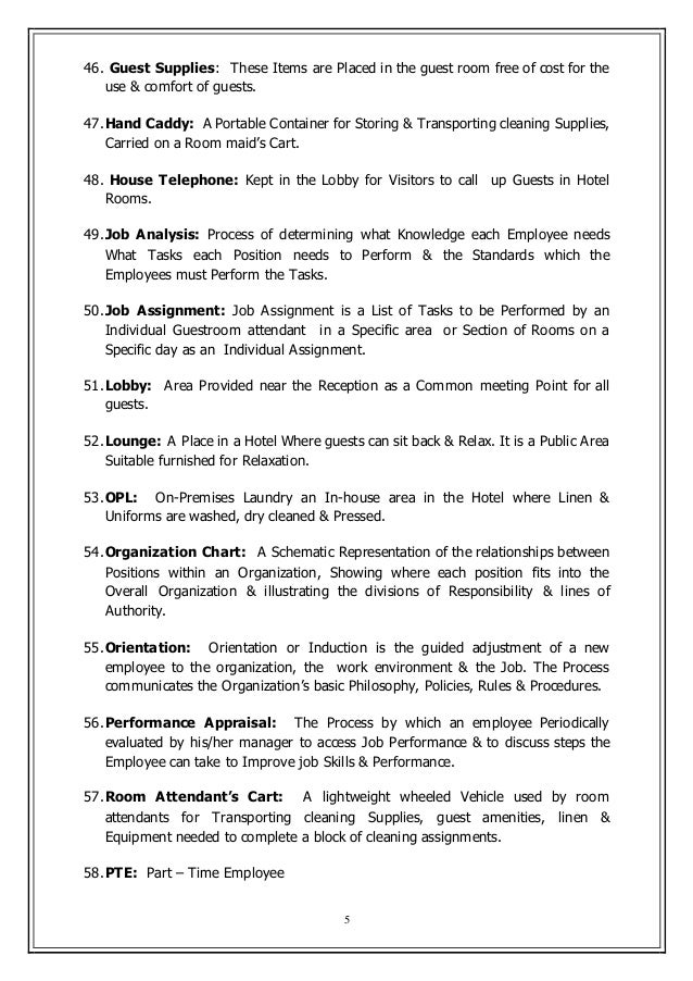 Housekeeping Key Terms