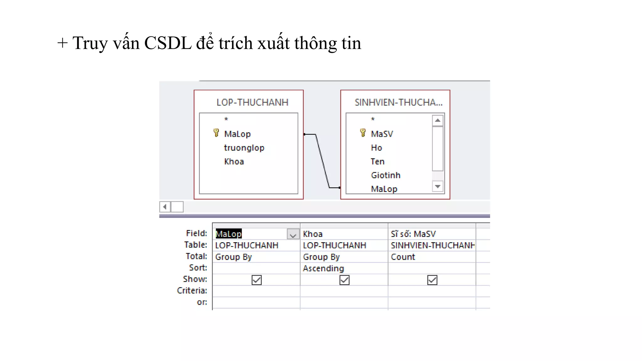 + Truy vấn CSDL để trích xuất thông tin
 