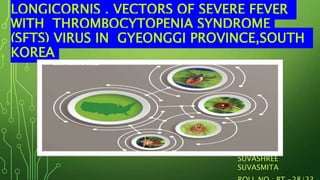 LONGICORNIS​ , VECTORS OF SEVERE FEVER
WITH THROMBOCYTOPENIA SYNDROME
(SFTS) VIRUS IN GYEONGGI PROVINCE,​SOUTH
KOREA​
SUVASHREE
SUVASMITA
 