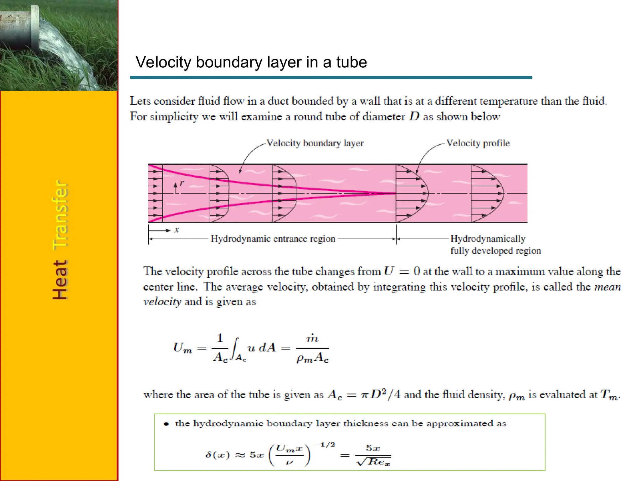 Velocity boundary layer in a tube
 