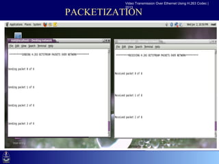 Video Transmission Over Ethernet Using H.263 Codec |
                            2013

               PACKETIZATION


•Click to edit Master text styles
  –Second level
     •Third level
        –Fourth level
           »Fifth level
 