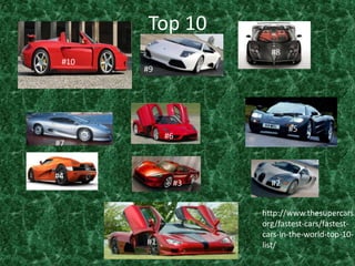 Top 10 #8#10#9#5#6#7#4#3#2http://www.thesupercars.org/fastest-cars/fastest-cars-in-the-world-top-10-list/#1