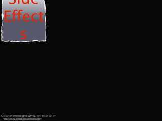 Side
  Effect
     s




"Lovenox." MY-VARICOSE-VEINS.COM. N.p., 2007. Web. 29 Mar. 2011.
  <http://www.my-varicose-veins.com/lovenox.html>.
 